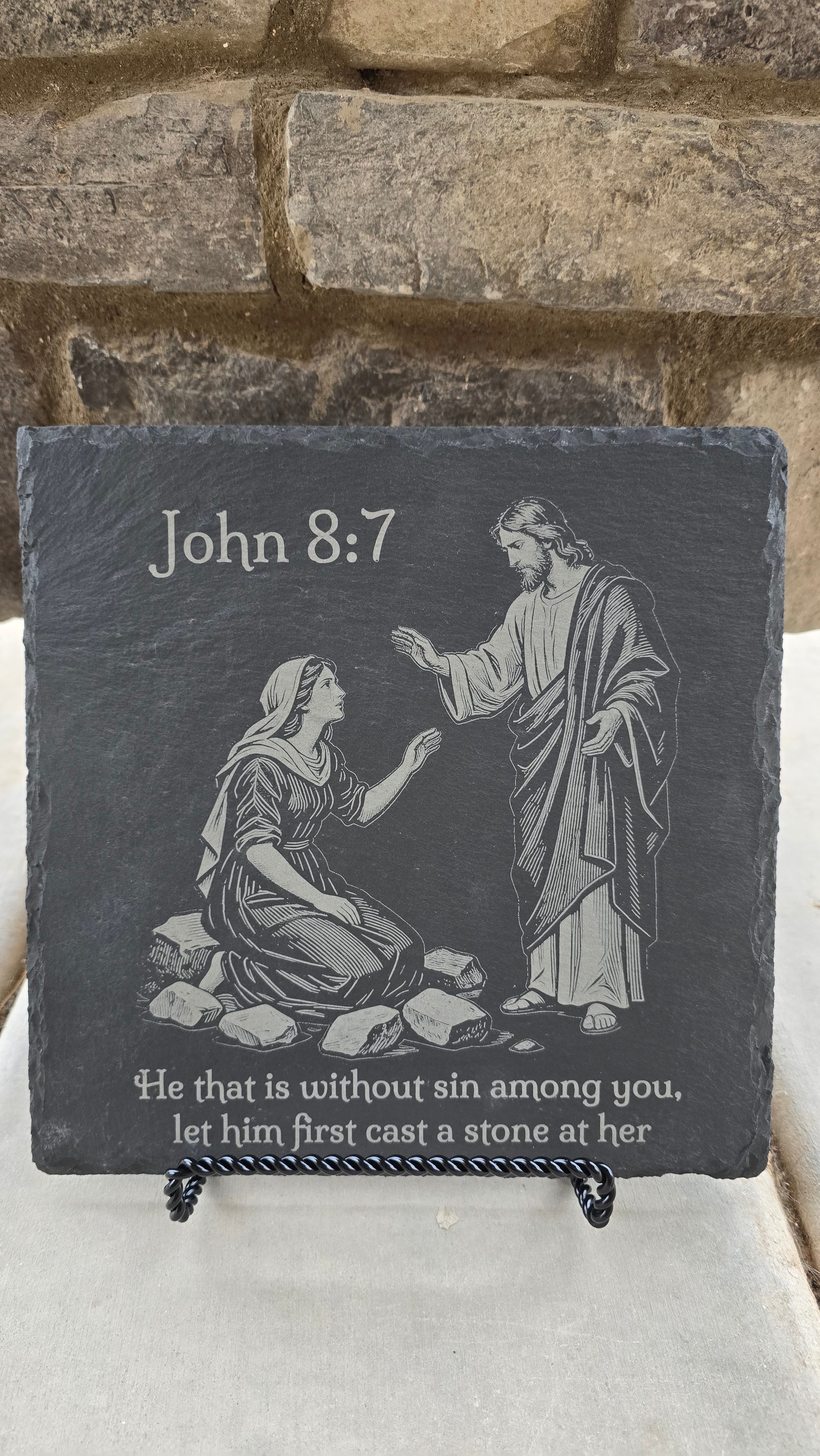 John 8:7 – “Let Him Without Sin” Slate Plaque