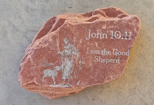 Double-Sided Good Shepherd Engraved Stone
